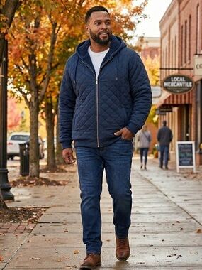 Atlas For Men 2XL Navy Blue Quilted Zip Hoodie Sherpa Lined Heavyweight Jacket